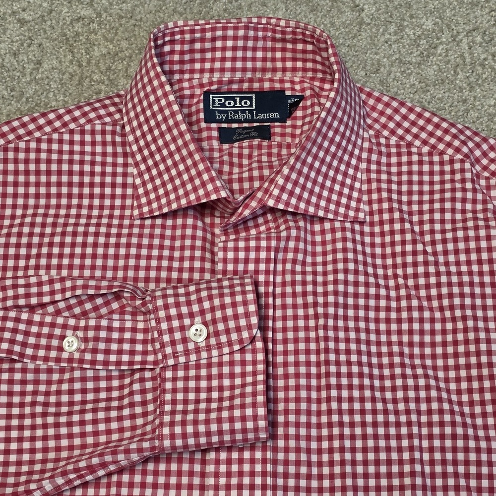 Polo Ralph Lauren Button Up Shirt Mens 17 34 Pink White Gingham Check Preppy